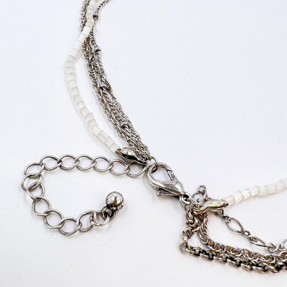 NWOT – White Cats Eye Pendant Beaded Silver Tone Multi Strand 20” Necklace - Picture 8 of 8